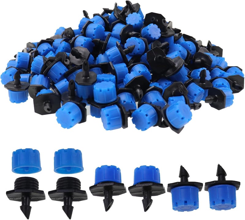 Nihfien 200 Pcs Adjustable Irrigation Drippers Sprinklers, Universal 1/4" Irrigation Micro Drip Emitters 8-Hole 360 Degree Watering Sprinkler for 4mm/7mm Garden Tube Watering System(Blue) - Image 1